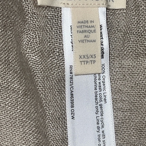 EILEEN FISHER XS Organic Linen Round Neck Short Sleeve Cropped Boxy Poncho Beige - Picture 4 of 10
